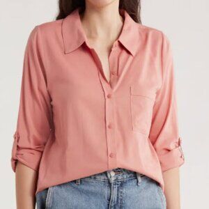 Splendid Long Sleeve Button Up Shirt Desert Sand Cotton Viscose Classic Size XL